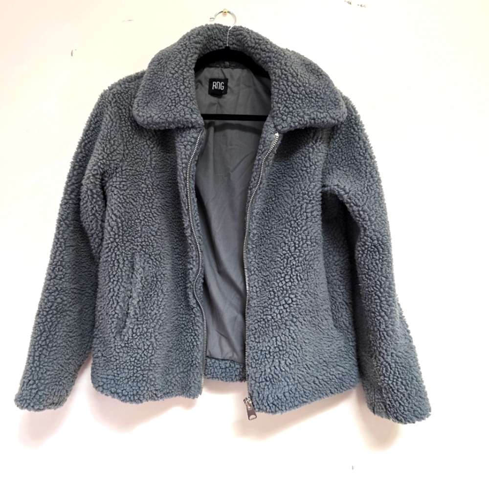 BDG Sage Gray Green Sherpa Teddy  Jacket Jacket Size S-P - Picture 12 of 13